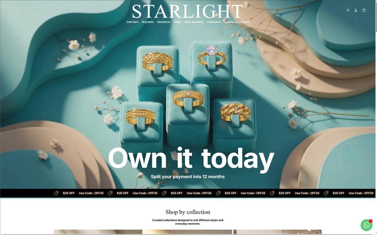 Starlight Jewellery Shopify storefront